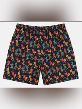Wesc Navy Swim Trunks with Multicolor Tiger Print